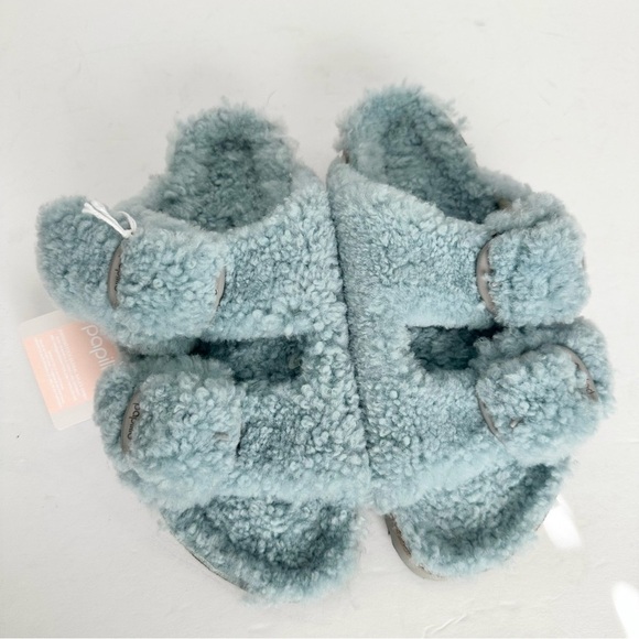 NWT Birkenstock Papillio Arizona Big Buckle Shearling fuzzy sandal blue 38/7 - Picture 3 of 16
